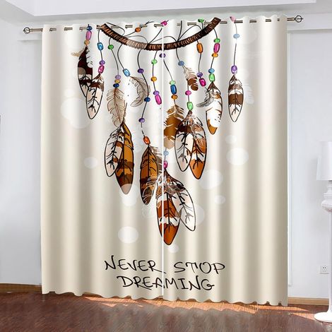 Rideaux Occultants Chambre Beige Attrape-rêves Plumes 55X59 Pouces Rideau Thermique à Oeillets pour Salon Traitements de Fenêtre à Texture Douce pour Enfants Rideaux 3D - Rideaux Perforés Opaques Inté (1/5)