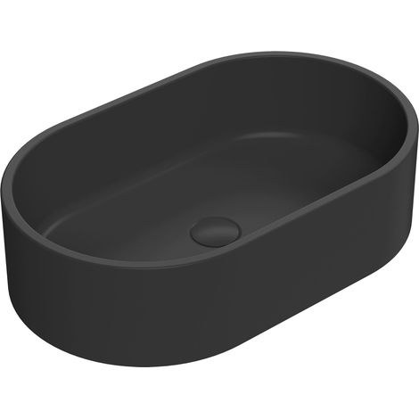 Oval Matt Ceramic Countertop Vessel Without Overflow - 565mm - Matt Black