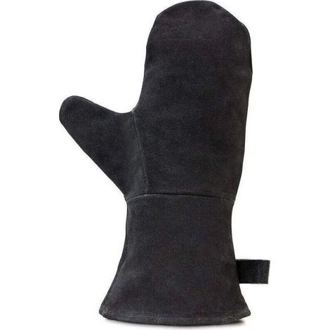 Gant pour cheminée avec Isolation Thermique, Gant en Cuir pour Four, Gant de Protection Ignifuge, Gant pour Barbecue, Gant en Cuir résistant à la Chaleur, Noir (1/4)