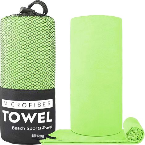 Schnelltrocknendes, doppelseitiges Mikrofaser-Sporthandtuch – Großes Fitness-, Yoga- und Schwimmhandtuch (76 x 152 cm) – Tragbar, saugfähig und leicht, Neongrün-x