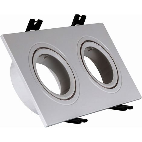 Aro Downlight Cuadrado Basculante para dos Bombillas LED GU10 / GU5.3 Corte 75x150 mm Plateado