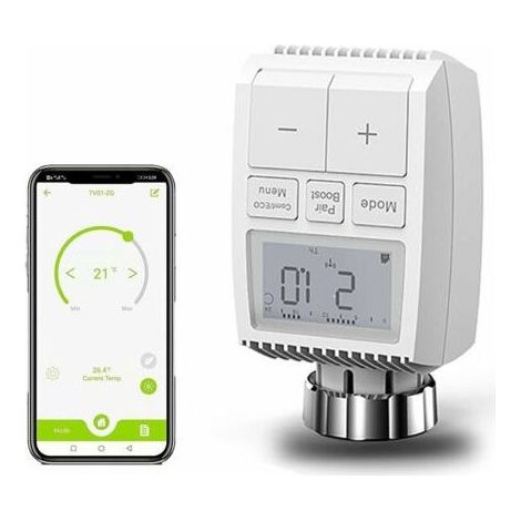 Tête Thermostatique Connectée et Intelligente,Intelligent Tête de Robinet Thermostatique Radiateur Connecté Programmable WiFi Extensible Alexa/Google Home, Smart Life/Tuya App Compatible (1/4)
