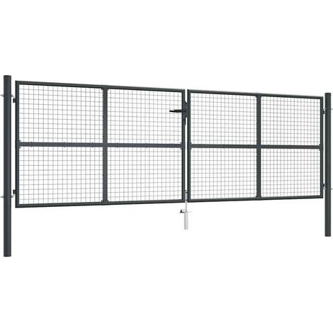 Portail de jardin grillagé, acier galvanisé, 400 x 125 cm, gris