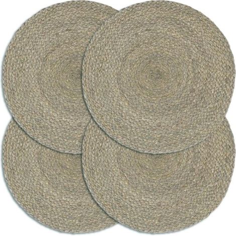 Sets de table, lot de 4, gris uni, 38 cm, ronds, en jute (1/5)