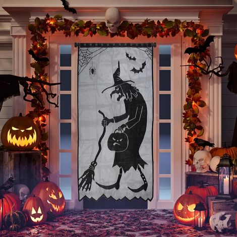 CCYKXA Halloween Türdekoration, Halloween Vorhänge, Schwarzer Spitzen-Hexenvorhang für Gruselige Halloween-Dekoration, Horror-Dekoration, Fenster, Haustür, Party-Dekoration (1/5)