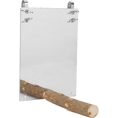 Miroir pour perroquets de taille moyenne et petite en acier inoxydable avec support en bois, accessoire pour cage à oiseaux (1/5)