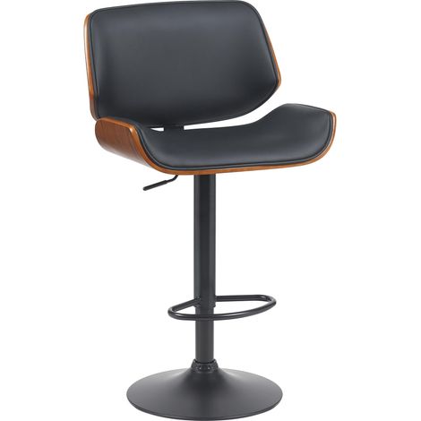 Sgabello da bar x1 stile retrò moderno PVC nero seduta in legno curvato color noce struttura in metallo nero 100005594