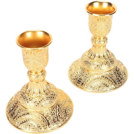 Set aus 2 dekorativen, goldfarbenen Vintage-Kerzenhaltern, anlaufbeständig, für das Wohnzimmer