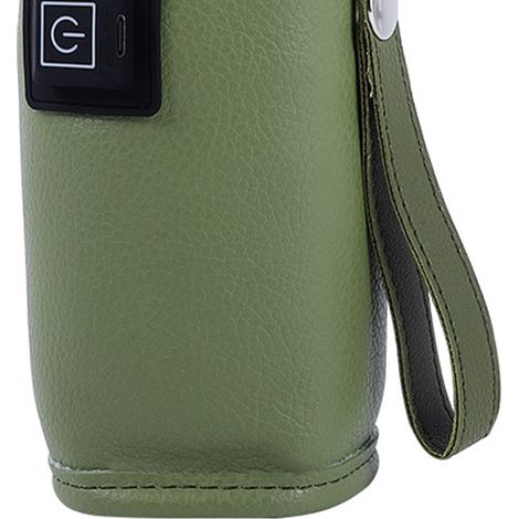 USB-Flaschenwärmer mit drei Temperaturstufen, Klettverschluss, tragbarer Flaschenwärmer, grünes Leder. (1/5)