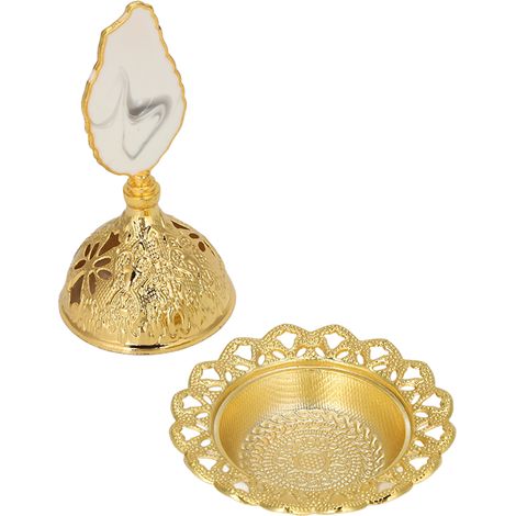 Brûleur d'encens miniature en métal, moderne, avec couvercle, pour bureau, chambre, yoga et salle - Aromathérapie, compact. (1/5)
