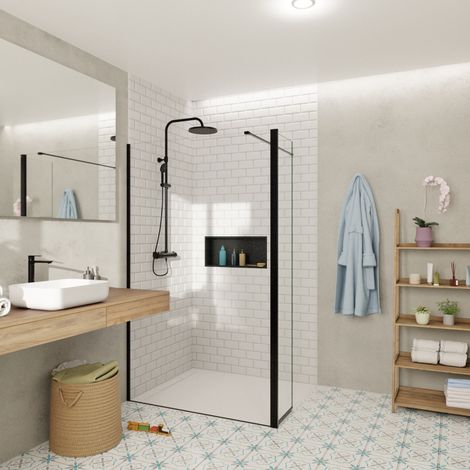 Swiss Aqua Technologies Walk-in 120x200cm Duschwand und schwenkbare Rückwand aus 8 mm Crystal Glass® mit Kalkschutz, mit Armen und Profilen in Mattschwa
