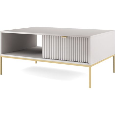 Selsey Vellore - Couchtisch Wohnzimmertisch mit Schublade, Grau mit goldenen Metallbeinen, 104x68 cm (1/3)