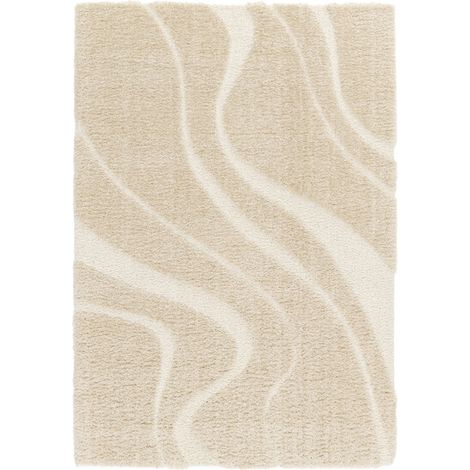 ORGANIC WAVES - Tapis shaggy doux à relief graphique beige 160x230 (1/5)