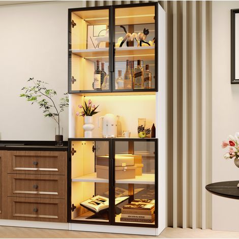 Vitrine en verre 70x30x170 cm MDF blanc portes en verre gris LED pour salon - CHICFURN (1/5)
