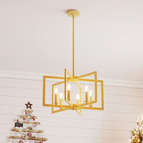 Suspension géométrique bronze à 6 lumières en métal avec hauteur réglable et douilles E14 pour salle à manger et îlot de cuisine (1/5)