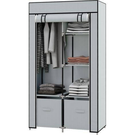Armoire De Rangement Portable 83x42,5x162,5 Cm En Acier, Housse Non-tissée Gris Clair (1/5)
