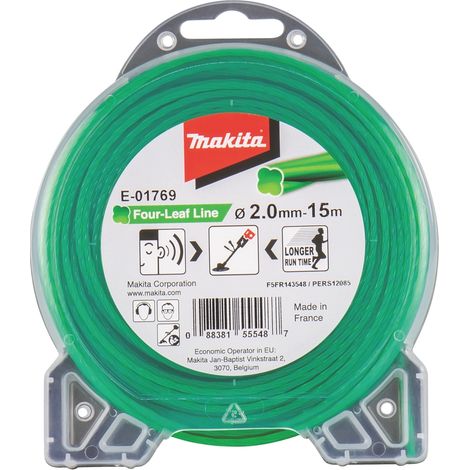 Makita – Fil nylon Trèfle torsadé 2 mm pour coupe-bordure – Économie d'énergie jusqu'à 20 % – Environnement sensible au son – E01769