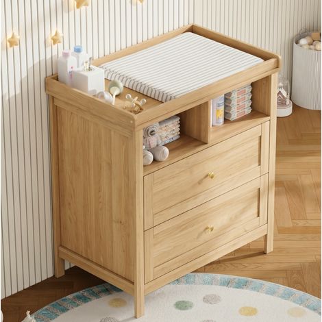 Wickelkommode 82x50x90 cm aus MDF Natur mit integriertem Stauraum – MEUBLIV (1/5)