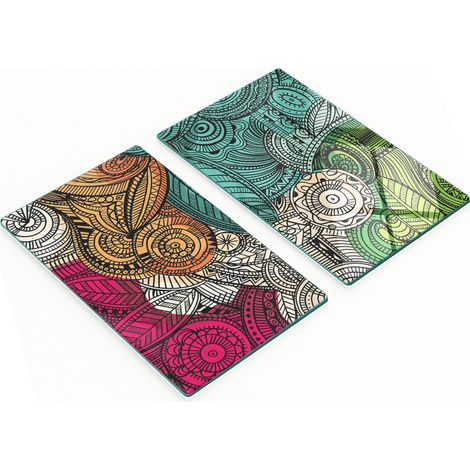 Tableros de vidrio elegantes y duraderos con estampado abstracto de plumas, 2x30x52 cm.
