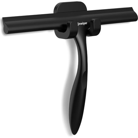 Raclette de Douche, 25cm Silicone Raclette Salle de Bain avec Crochet, Noir (1/5)