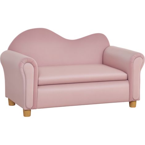 Kindersofa, Zweisitzer für Kinder 3-5 Jahre, Stauraum, Naturholzrahmen, 84 x 41,5 x 48,5cm, rosa