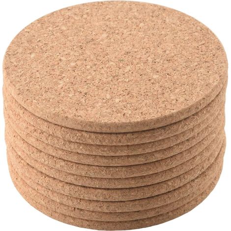 Set of 10 Cork Bar Drink Coasters - Absorbent and Reusable - 90mm, 5mm Thick