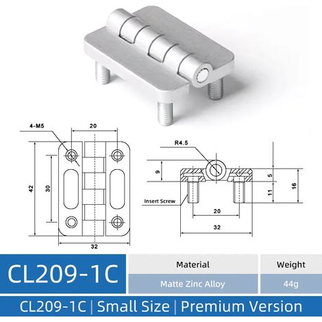 (CL209-1C-ZAM-XY) Charnière CL209 en acier inoxydable, charnière pour armoire industrielle, charnière pour armoire électrique en alliage de zinc (1/5)