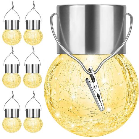 Lanterne Solaire - Boule en Verre Fissuré - Étanche - Pour Jardin Arbre Terrasse - Blanc Chaud - 6 Pièces (1/5)