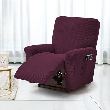Stretch and reclining Jacquard sofa cover with pocket for living room furniture and sofas (Wine Red) (1/5)