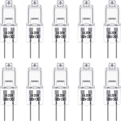 G4-Halogenlampen, 12 V, 20 W, Stiftsockel, warmweiß (3000 K), 350 lm, dimmbar, Niedervolt-Halogenlampe, klare Kapsellampe, 10er-Packung