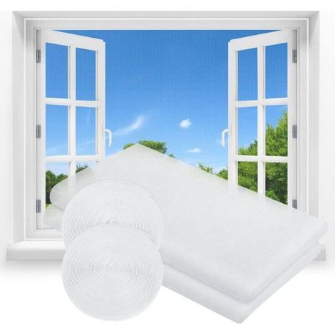 Moustiquaire pour fenêtres Enroulable, 2Pcs 150 x 130cm DIY Filet Moustiquaire Auto-Adhésif Découpable, avec 2 Rouleaux Crochet Ruban Adhésif, Moustiquaire Fenetre Porte en Polyester (Blanc) (1/5)