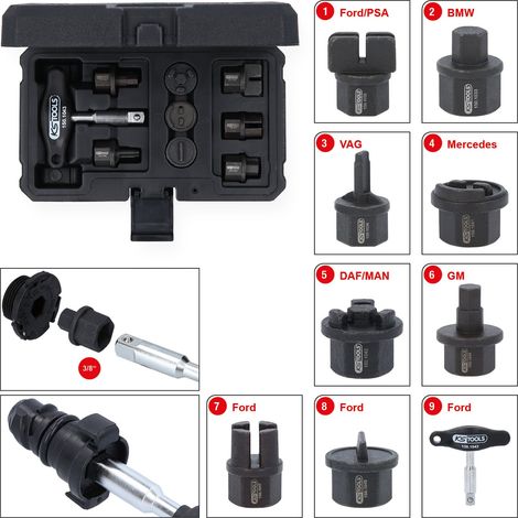 KS TOOLS Kit de profilés spéciaux 3/8' de service à huile pour les vis en plastique d’évacuation de l’huile, 9 pcs ( 150.1040 ) (1/4)