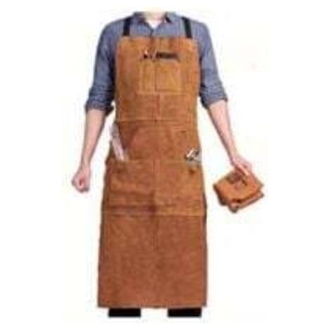 Tablier de Soudeur avec 6 Poches, Tablier de Travail en Cuir Anti-Chaleur Ignifuge, Tablier de Menuisier pour Homme Réglable de M à XXXL, Parfait pour Forgeron, Mecanicien, Atelier NPTERBL,INHHUB (1/4)