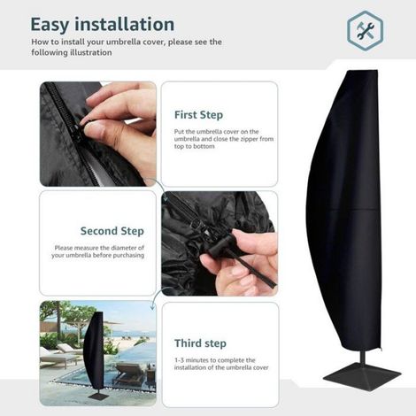 Housse parasol déporté noire 280 cm (30x81x45) 210D imperméable, fermeture éclair (1/4)
