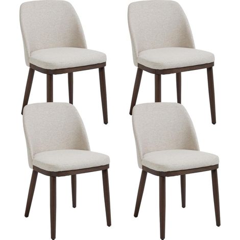 4er Set Esszimmerstühle Leinen mit Holzbeinen, gepolsterte Küchenstühle Beige (1/5)