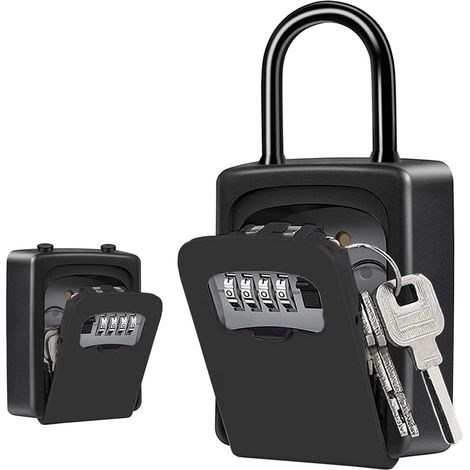 Boîte à Clé Sécurisée, Boite a Clé avec Code [Anti-intempéries] [avec Amovible Anse] Mini Boîte à Clefs Securisee Portable Code Réinitialisable pour Utilisation Extérieur et Intérieur (Noir) (1/5)
