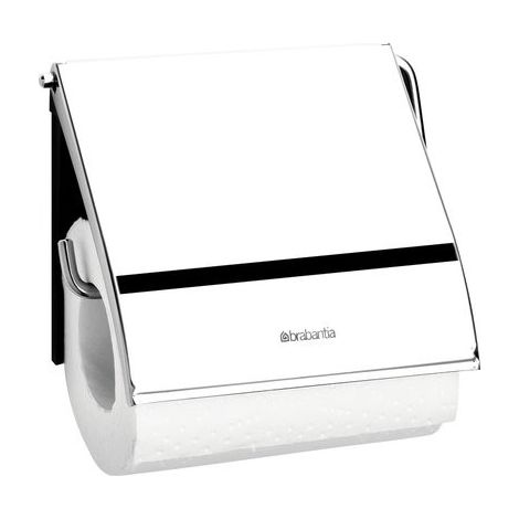 Porte-rouleau de papier toilette en acier brillant Brabantia avec couvercle suspendu, modèle Renew Chrome (1/5)
