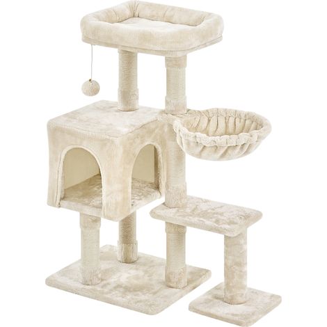 Yaheetech Arbre à Chat Arbre à Grimper Griffoir avec Plate-Forme Centre d'activités et Boule en Peluche Hauteur 96cm Beige