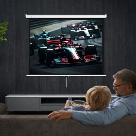 Écran de projection de 84 pouces. écran vidéoprojecteur. 4:3 4K HD. fixation mur ou plafond. 181l x 8P x 138H cm. blanc