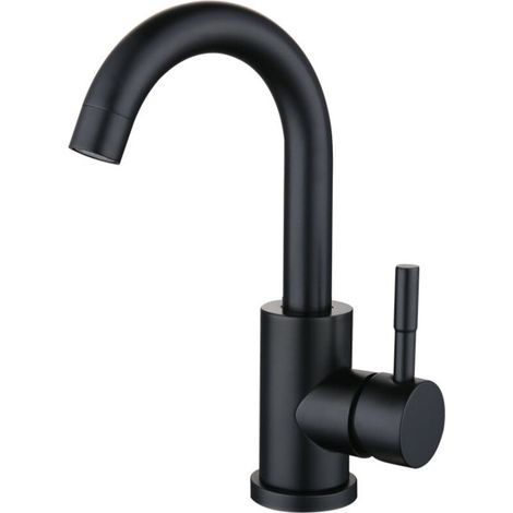 Vtizikl Robinet d'eau chaude et froide noir en acier inoxydable petit robinet de bassin rotatif brossé de salle de bain incurvé