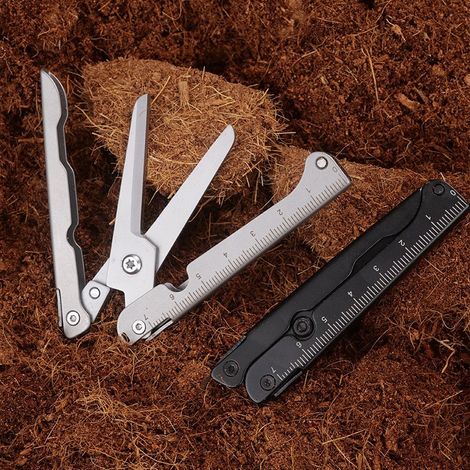 Kompakte Klappschere, schlankes Design, Klappschere aus Edelstahl mit Lineal und Taschenclip, geeignet für Camping, Wandern, Überleben in der Wildnis, ein multifunktionales Werkzeug und ein hervorrage