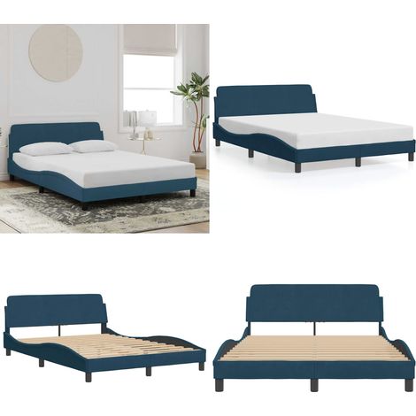 Bettgestell mit Kopfteil Blau 120x200 cm Samt - Samtbettwäsche - Doppelbett - Boxspringbett - Lattenrost - Nachttisch - Home & Living (1/5)