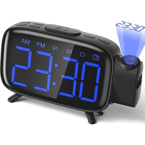 Ceiling projector alarm clock with radio, FM radio, dual alarm, color digital alarm clock, 12/24 hour time display. (1/5)