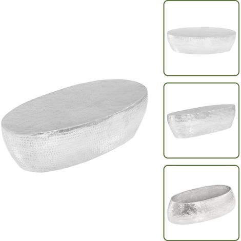 The Living Store Couchtisch Silber gehämmert 100 x 50 x 28 cm Aluminium - Couchtisch - Alu Couchtisch - Silberner Couchtisch - Ovaler Couchtisch - Beistelltisch (1/5)