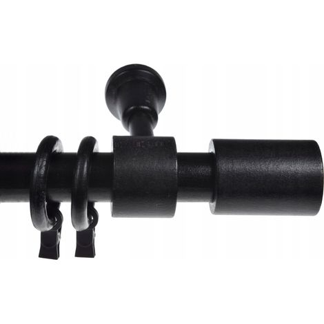 Tringle à rideau simple en bois noir, tringle à rideaux cylindrique de 280 cm (1/5)