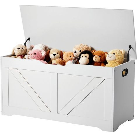 Banc de Rangement Enfant Coffre à Jouets avec Charnière de Sécurité Meuble MDF Blanc 990x395x480 mm (1/5)