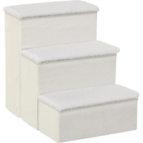 Escalier pour animaux, escalier pliable pour chats et chiens, 3 marches avec espace de rangement, MDF, blanc, 40 x 54 x 48 cm (1/5)