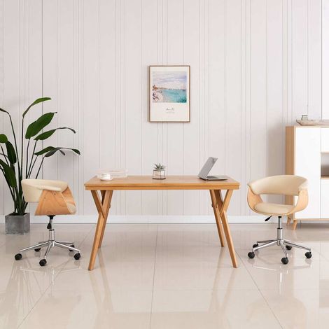 vidaXL Silla de comedor giratoria madera curvada cuero sintético crema (1/5)