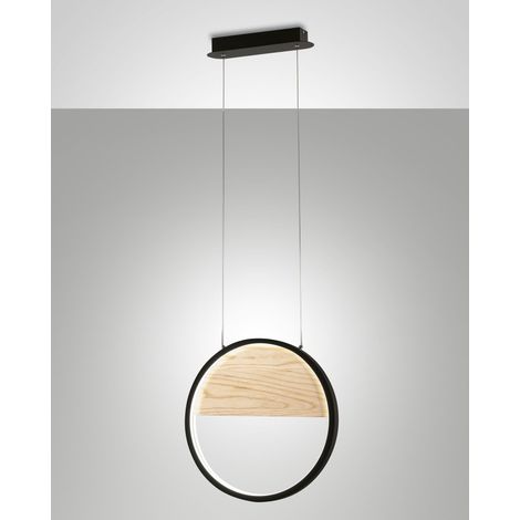 Pierre Sospensione a LED 29W Ø400mm Struttura in Metallo e Legno Nero, Luce Calda 3000K, Dimmerabile a step, Design Moderno e Raffinato