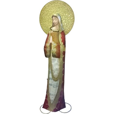 Statua Madonna in Metallo Decorata a Mano con Aureola Oro Alta 52 cm Maria con Abiti Perlati Scultura Religiosa Artigianale Rara particolare Dipinta a Mano